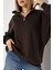 Şardonlu Yarım Fermuarlı Oversize Sweatshirt 21622 Kahve 2