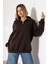 Şardonlu Yarım Fermuarlı Oversize Sweatshirt 21622 Kahve 3