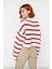 Kadın Crop Boy Akrilik Triko Kazak Bisiklet Yaka Geniş Kalıp Çizgili Soğuk Havalara Uygun Kaliteli 3