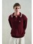 Örgü Desenli Polo Yaka Triko Bordo Kazak 2
