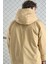Kapüşonlu Uzun Şişme Bej Mont 3