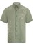 Haki Comfort Fit Düğmeli Yaka 100% Keten Kısa Kollu Gömlek 3