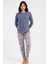 Kadın Büyük Beden Füme Uzun Kollu Bisiklet Yaka Çiçek Desenli Alt Pijama Takım C5T4N3305 1