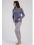 Kadın Büyük Beden Füme Uzun Kollu Bisiklet Yaka Çiçek Desenli Alt Pijama Takım C5T4N3305 2