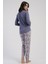 Kadın Büyük Beden Füme Uzun Kollu Bisiklet Yaka Çiçek Desenli Alt Pijama Takım C5T4N3305 3