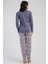 Kadın Büyük Beden Füme Uzun Kollu Bisiklet Yaka Çiçek Desenli Alt Pijama Takım C5T4N3305 4