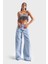 Kadın Mavi Renk Önü Full Parlak Taşlı Palazzo Fit Denim 3