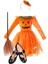 Kız Çocuk Cadılar Bayramı Halloween Turuncu Balkabaklı Kostümü Elbise +Taç + Süpürge + Siyah Babet 1