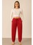 Kadın Cepli Paça Lastikli Kadife Tek Alt Kırmızı 1