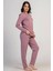 Kadın Büyük Beden Pembe Uzun Kollu Baskılı Pijama Takımı C9T0N0405 2