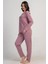 Kadın Büyük Beden Pembe Uzun Kollu Baskılı Pijama Takımı C9T0N0405 3