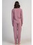 Kadın Büyük Beden Pembe Uzun Kollu Baskılı Pijama Takımı C9T0N0405 4