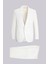 Beyaz Slim Fit Sivri Yaka Çizgili Keten Casual Takım Elbise 1