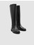%100 Hakiki Deri Siyah Fermuarlı Kadın Düz Çizme 1