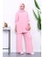 Pembe Fitilli Yumoş Tunik Pantolonlu Triko Takım 1