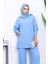Bebe Mavi Fitilli Yumoş Tunik Pantolonlu Triko Takım 3