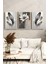🖼️ Siyah Gri Altın Detaylı Tüy ve Çiçek Temalı 3'lü Ahşap Çerçeveli Mdf Tablo Seti🌿 CRV1143 23 x 32 4