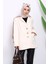 Krem Kravuze Yaka Düğmeli Cepli Kaşe Ceket 3