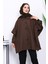 Kahverengi Oversize Düğmeli Panço Trenç 1