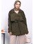 Haki Kruvaze Yaka Astarlı Kısa Trençkot 1