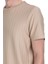 Bej Regular Fit Çizgili Bisiklet Yaka Tişört 4