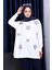 Ekru Bisiklet Yaka Taşlı Modal Sweatshirt 3