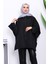 Siyah Oversize Düğmeli Panço Trenç 3
