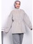 Gri Bel Lastikli Düğmeli Kaşe Kaban 3