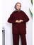Bordo File Detaylı Fermuarlı Tunik Pantolonlu Takım 3