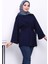 Lacivert Yanları Yırtmaçlı Bel İpli Tunik 1