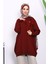Bordo Soğuk İplik Çiçek Detaylı Triko Tunik 3
