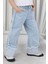 Premium Kalite Mavi Geniş Paça Jean Denim Kız Çocuk Pantolon 3