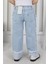 Premium Kalite Mavi Geniş Paça Jean Denim Kız Çocuk Pantolon 7
