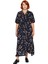 Kadın Büyük Beden Çiçek Desenli Astarsız Viskon Maxi Elbise Gömlek Yaka Melek Kol Rahat Kesim 1
