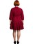 Kadınlar Için Konforlu A Line Bordo Dokuma Dokulu V Yaka Mini Elbise Ilkbahar ve Sonbahar. 2