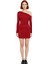 Kadın Kırmızı Örme Dalgıç Kumaş Bodycon Asimetrik Yaka Uzun Kol Mini Gece Elbisesi Kaliteli 1