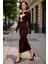 Kadın Fashion Forward Kahverengi Bodycone Uzun Kollu Sandy Örme Elbise Kokteyl Partiler Için Ideal 3