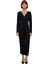 Kadın Uzun Kollu Kruvaze Yaka Bodycon Drape Detaylı Örme Sandy Dokuma Maxi Abiye Elbise Kaliteli 3