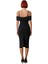 Kadın Siyah Düz Midi Elbise Bodycon Kalıp Carmen Yaka Askılı Örme Dokulu Şık Kokteyl Görünümü 3