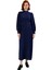 Kadın Lacivert Balon Kol Dik Yaka Kuşaklı Tesettür Dokuma Maxi Elbise Şık ve Konforlu Tasarım 3