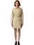Kadın Bej %100 Pamuk Gabardin Dokuma Kemer Detaylı Uzun Kollu Ceket Yaka Düğmeli Mini Elbise Günlük 1