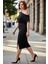 Kadın Asimetrik Yaka Bodycon Midi Elbise Şık Modern Düz Tasarım Ilkbahar Sonbahar Davetleri Için 1