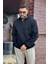 Erkek Siyah Polo Yakalı Pamuklu Yumuşak Kalın Kumaşlı Oversize Sweatshirt 3