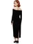Kadın Uzun Kollu Siyah Kadife Carmen Yaka Bodycon Midi Elbise Gece Şıklığına Özel Tasarım Kaliteli 3
