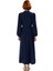 Lacivert Kadın Hakim Yaka Brit Detaylı Maxi Boy Aerobin Dokuma Düz Şık Rahat Elbise Kaliteli 4