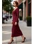 Kadın Bordo Maxi Boy Kare Yaka Bodycon Uzun Kollu Düz Örme Elbise Şık ve Konforlu Tasarım Kaliteli 1