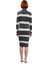Kadın Triko Çizgili Bodycon Midi Elbise Dik Yaka Uzun Standart Kol Akrilik Rahat Şık Tasarım 4