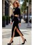 Kadın Siyah Dik Yaka Uzun Kollu Bodycon Cut Outlı Midi Boy Şık Gece Mezuniyet Abiye Elbise 1