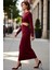 Kadın Bordo Bodycon Kesim Aksesuar ve Bel Cut Out Detaylı Uzun Kollu Maxi Elbise Şıklık Katıyor 1
