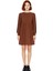 Kadın Günlük Kahverengi Mini Elbise A Line Kalıp Balon Kol Örme Bürümcük Dokulu Bisiklet Yaka Stil 2